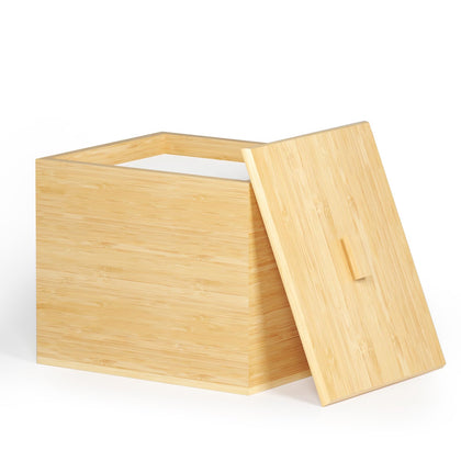 JHJFRAWY front view of bamboo towel holder showing neat countertop storage