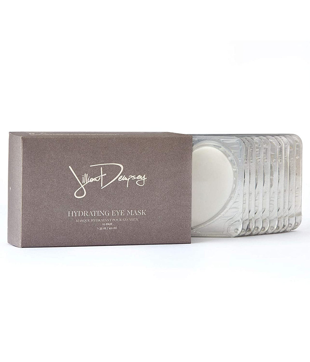 Jillian Dempsey front packaging showing pack of 10 masks and clean design benefit