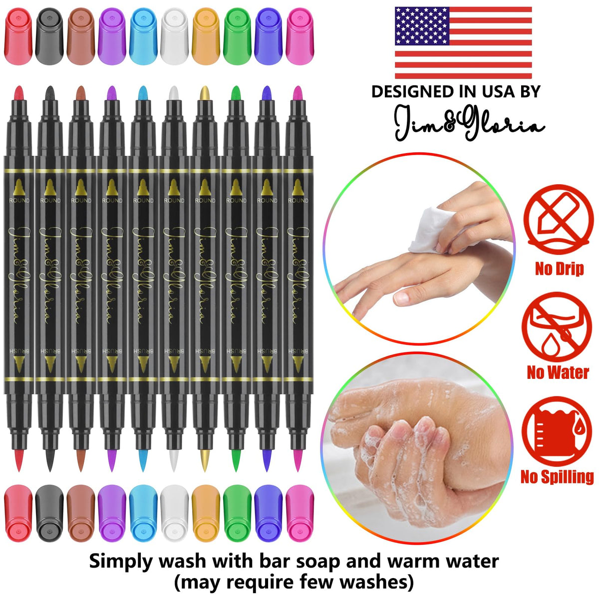 Jim&Gloria pens in hand showing pocket size and easy handling for quick designs