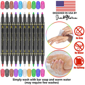 Jim&Gloria pens in hand showing pocket size and easy handling for quick designs