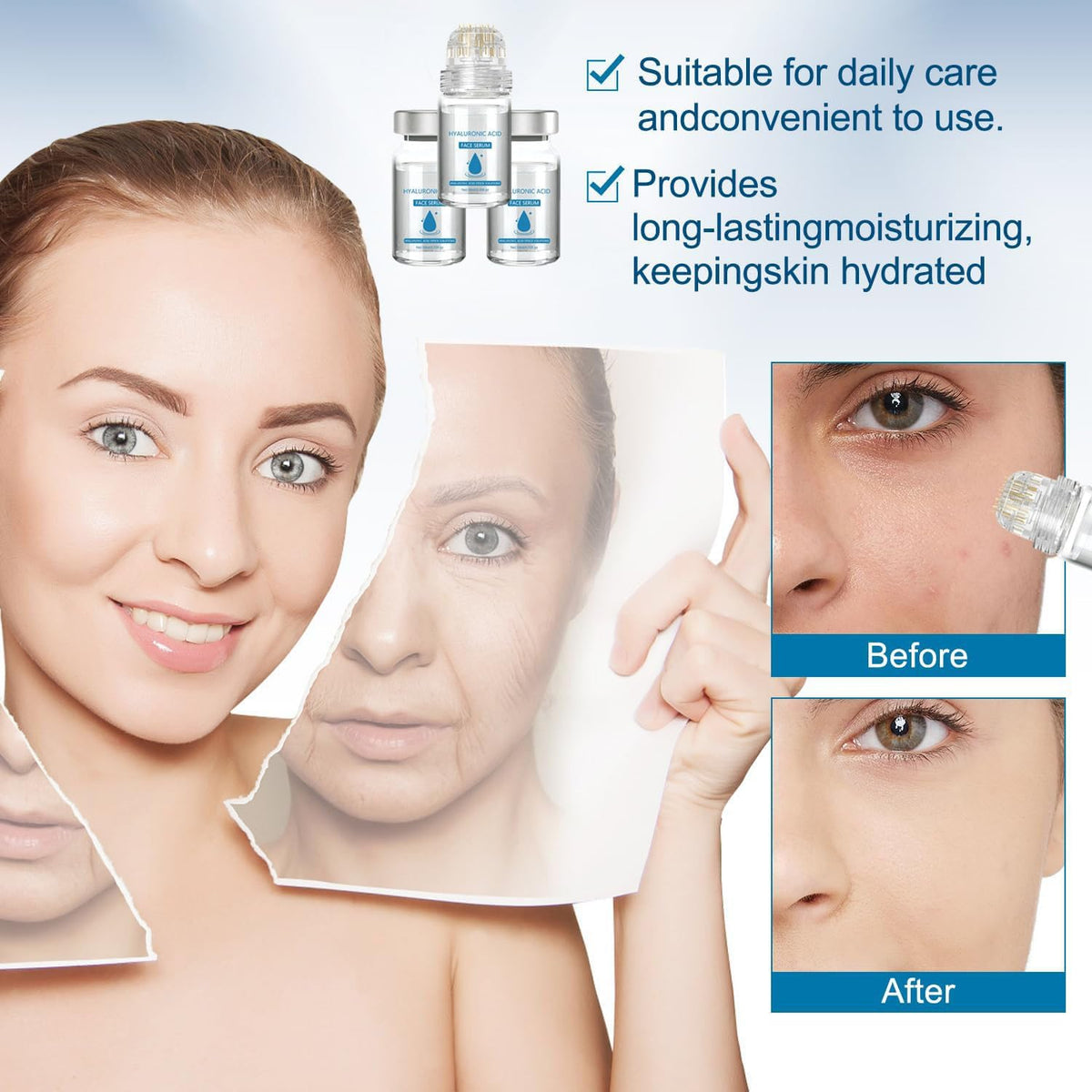 JINGTIEDA size and contents comparison with two applicators and six serums