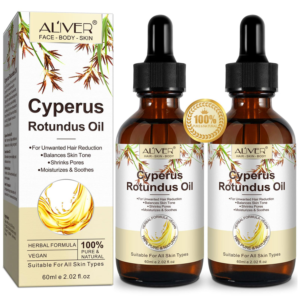 JIUYUANCHUNJJ front packaging showing 2PCS oil, promotes gentle hair control