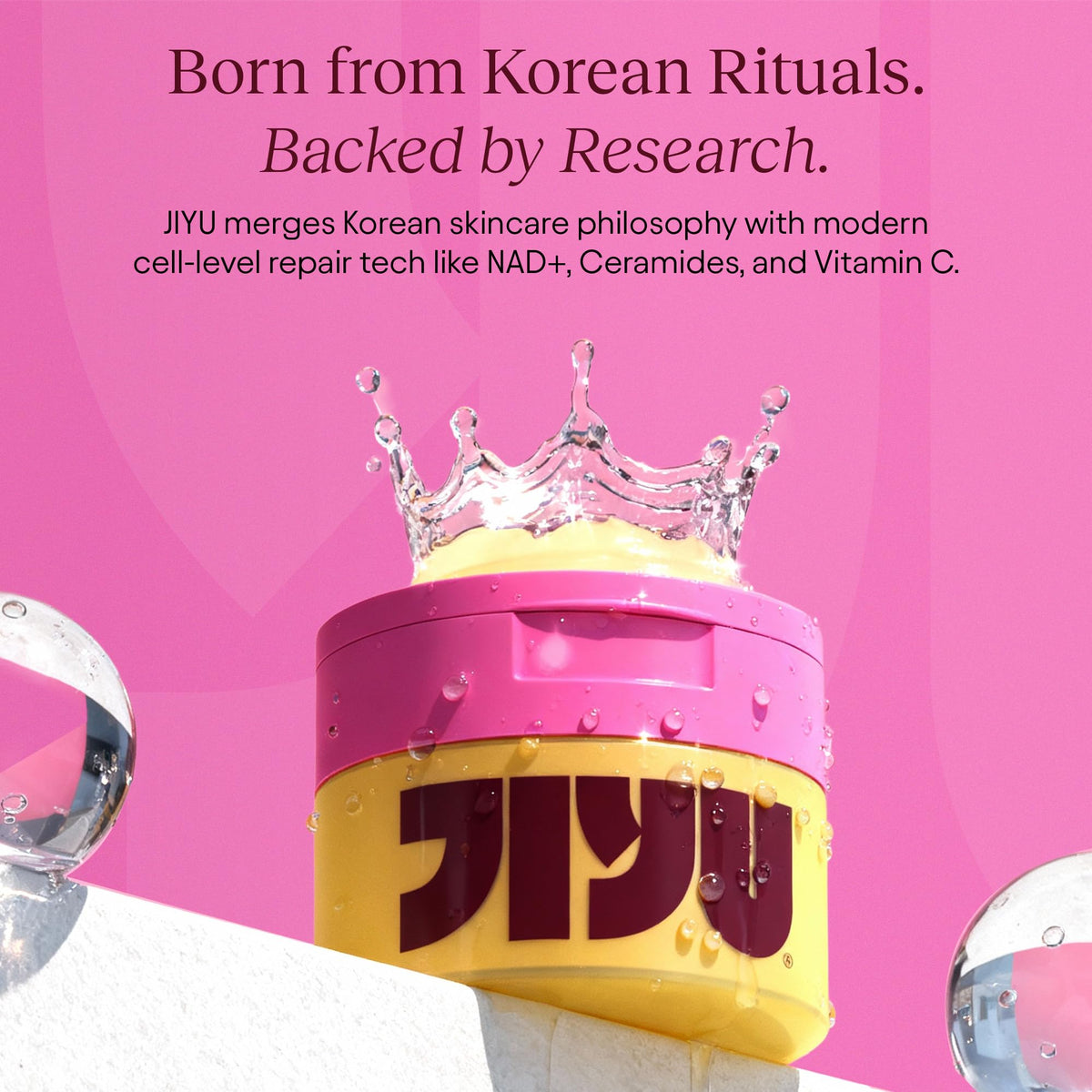 JiYu jar on bathroom counter staged with towel showing daily routine compatibility benefit