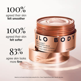 JLO BEAUTY balm being massaged into thigh for smoother-looking skin