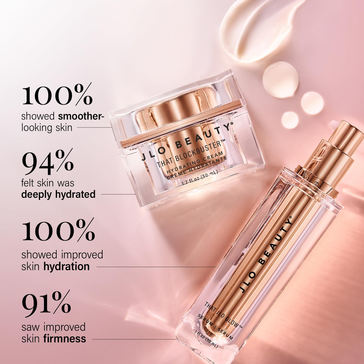 JLO BEAUTY glow serum dropper dispensing product to boost radiance and firmness
