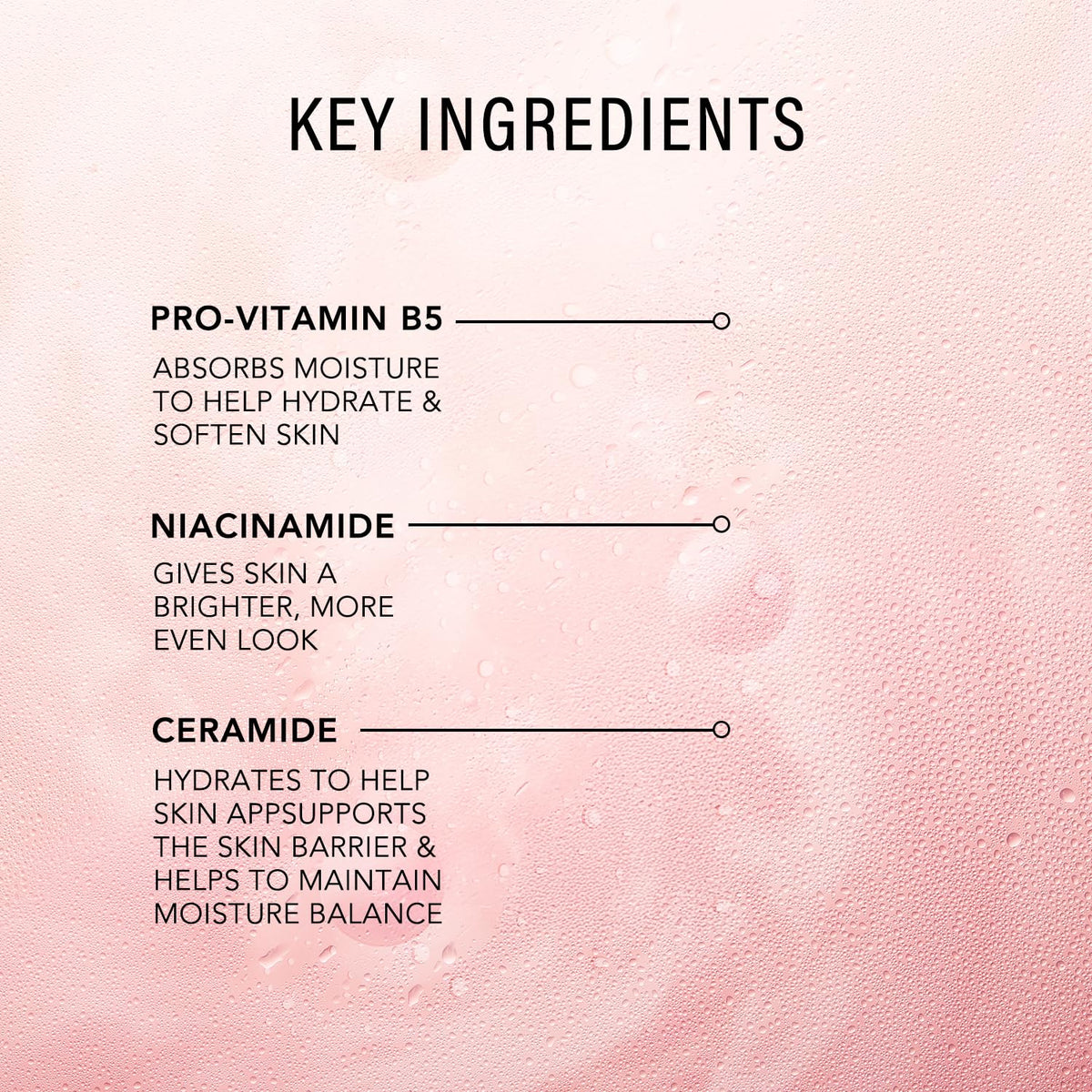 JLO BEAUTY ingredient bottles highlighting niacinamide and hyaluronic benefits