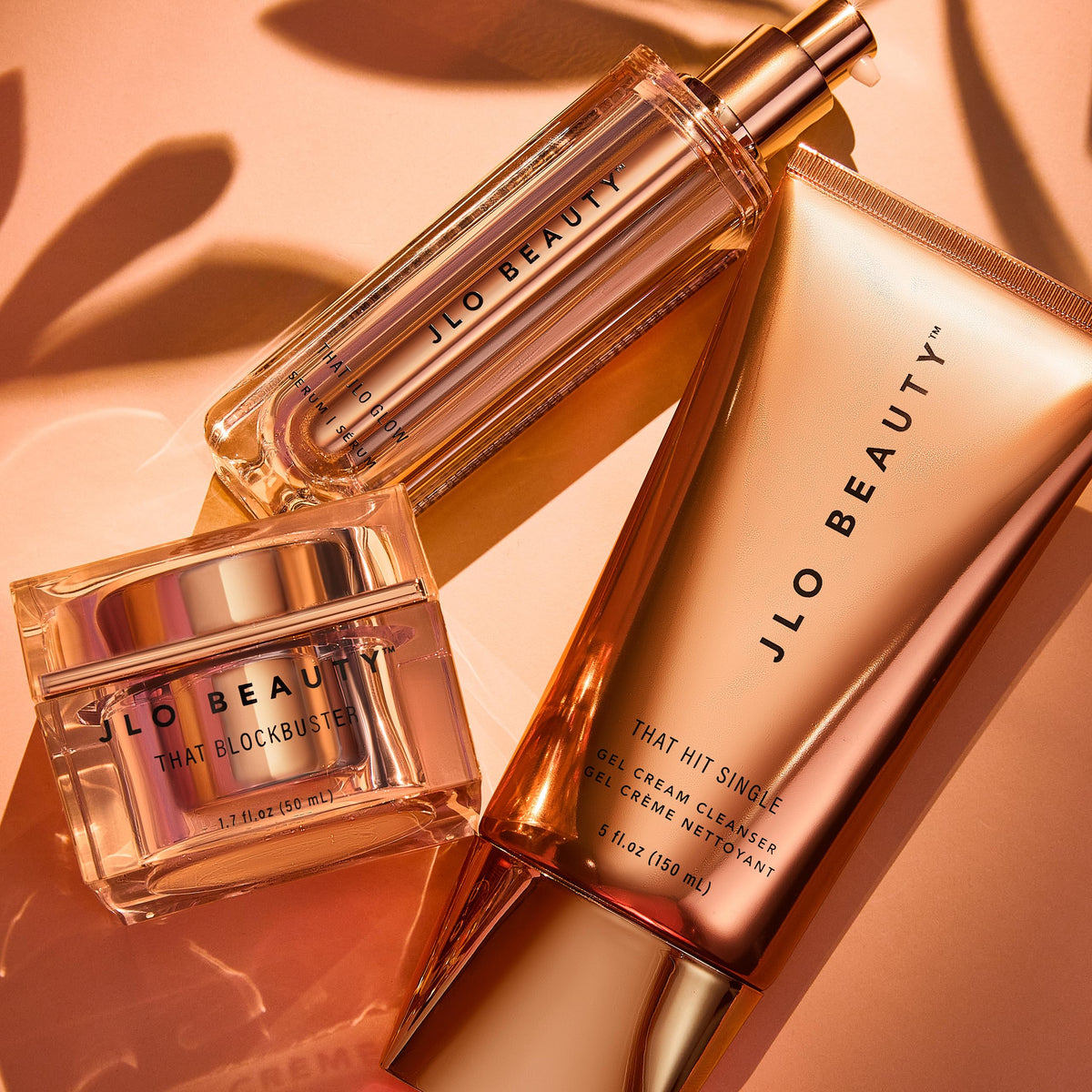 JLO BEAUTY products styled on bathroom vanity to inspire daily glowing routine