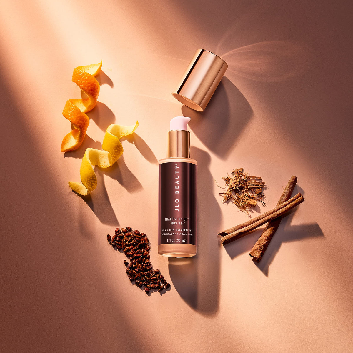 JLO BEAUTY staged pillow nighttime setting conveying overnight renewal benefit