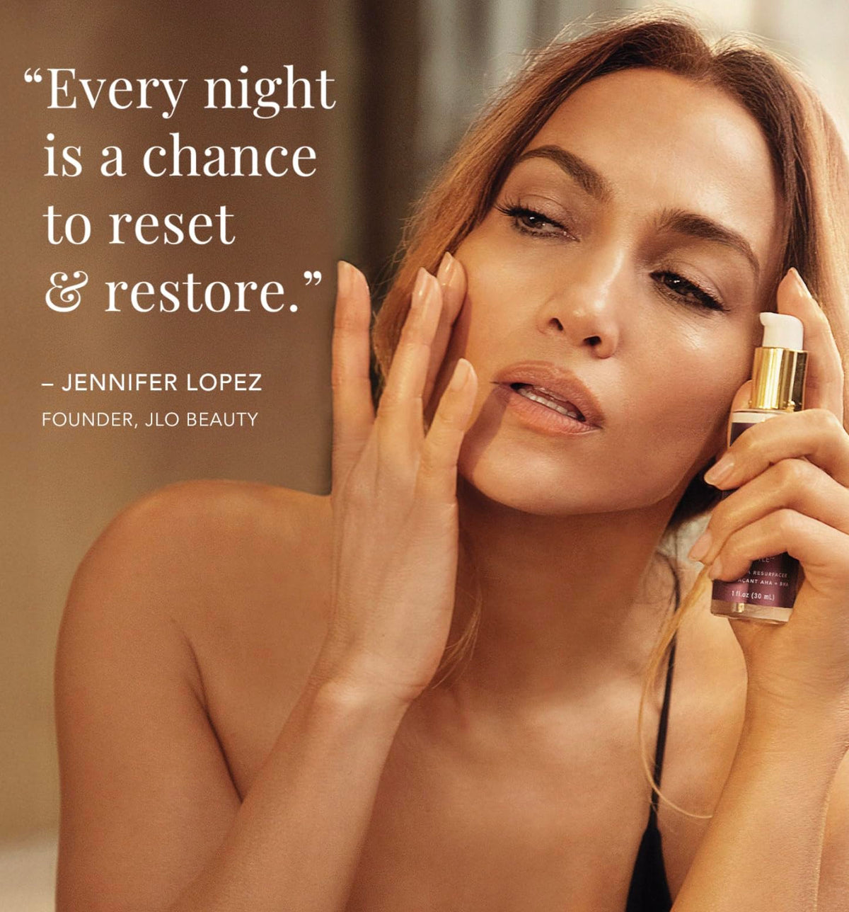 JLO BEAUTY before and after skin swatch showing improved texture and brightness
