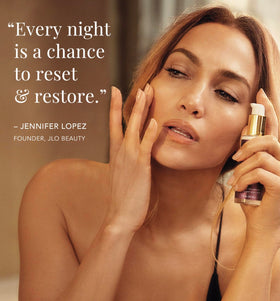JLO BEAUTY before and after skin swatch showing improved texture and brightness