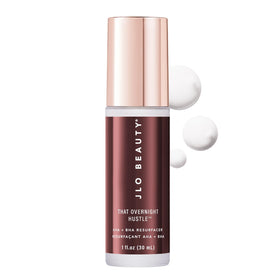 JLO BEAUTY front packaging shows sleek bottle, promotes nightly resurfacing