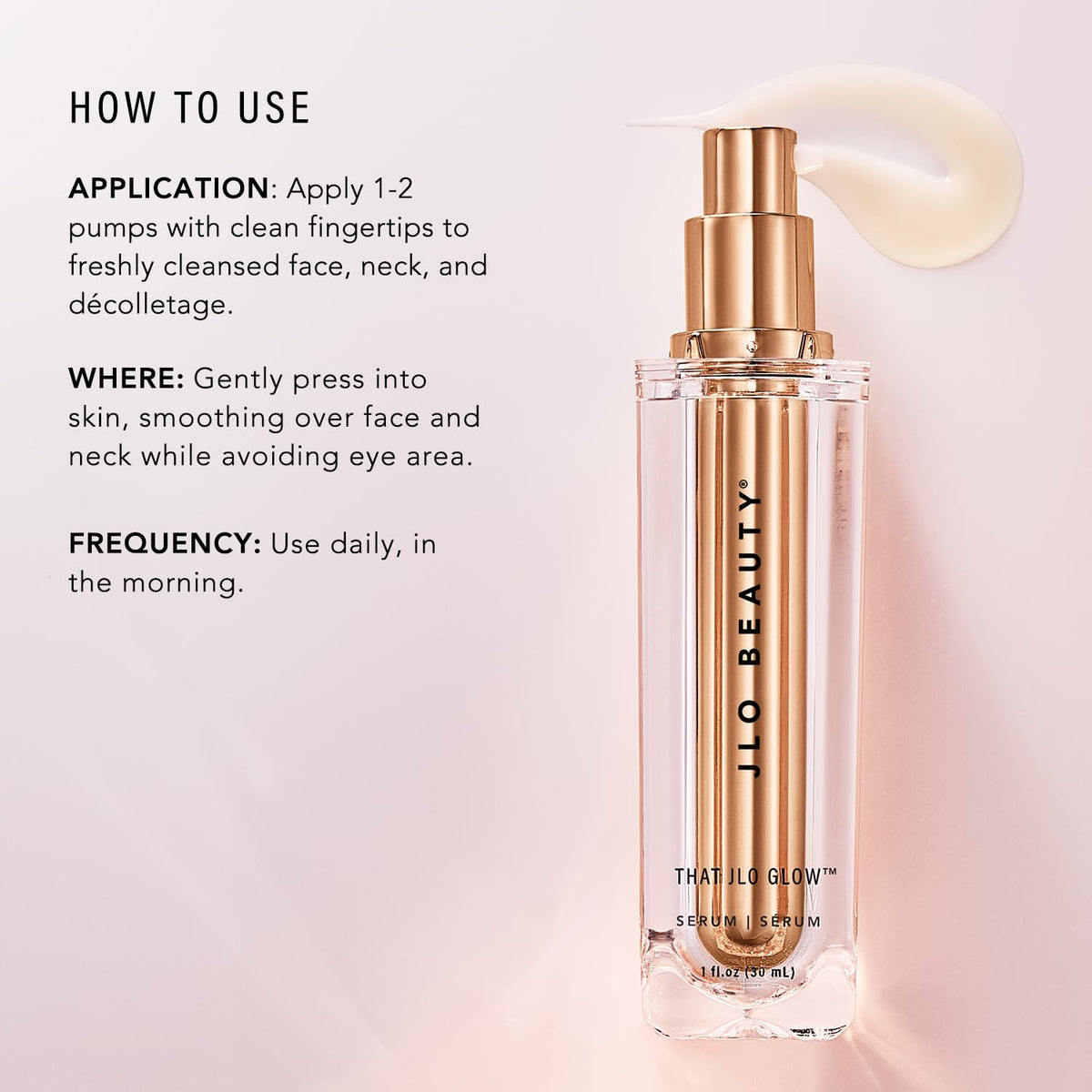 JLO BEAUTY texture drop close-up showing lightweight hydrating finish