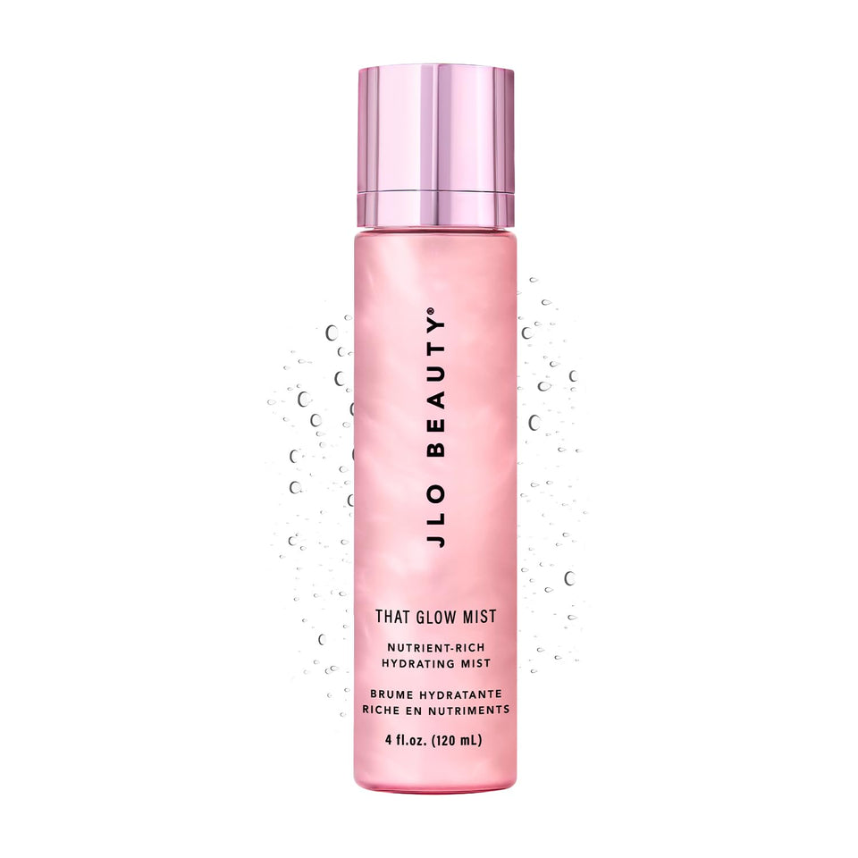 JLO BEAUTY front packaging showing bottle and glowing finish benefit