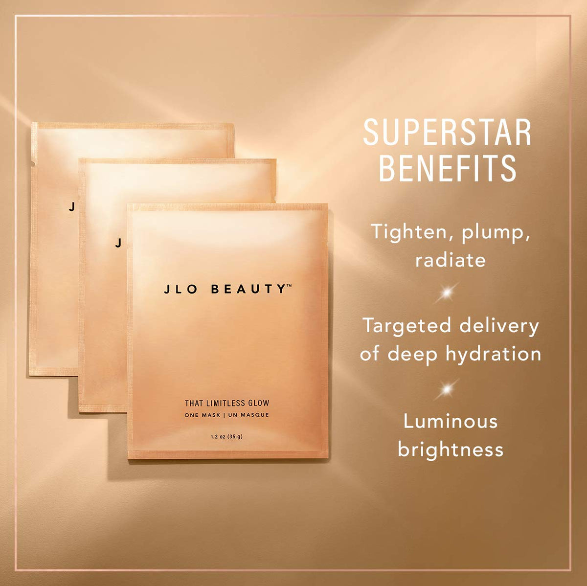 JLO BEAUTY two-piece sheet mask laid flat demonstrating contour fit and coverage