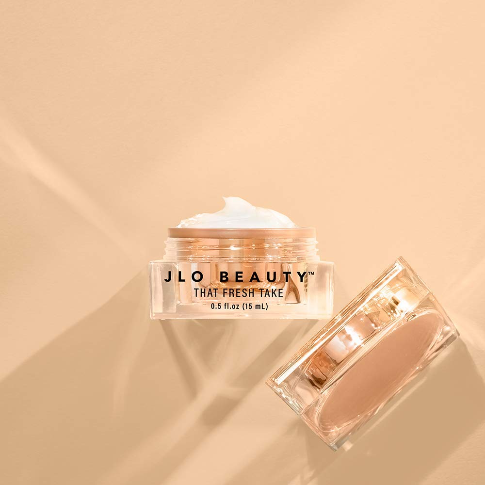 JLO BEAUTY beside ruler showing 0.5 oz scale for travel-friendly benefit
