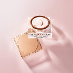 JLO BEAUTY jar on bathroom vanity showing routine-ready styling benefit
