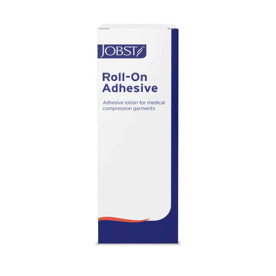 JOBST adhesive being applied to leg under compression stocking for secure comfort benefit