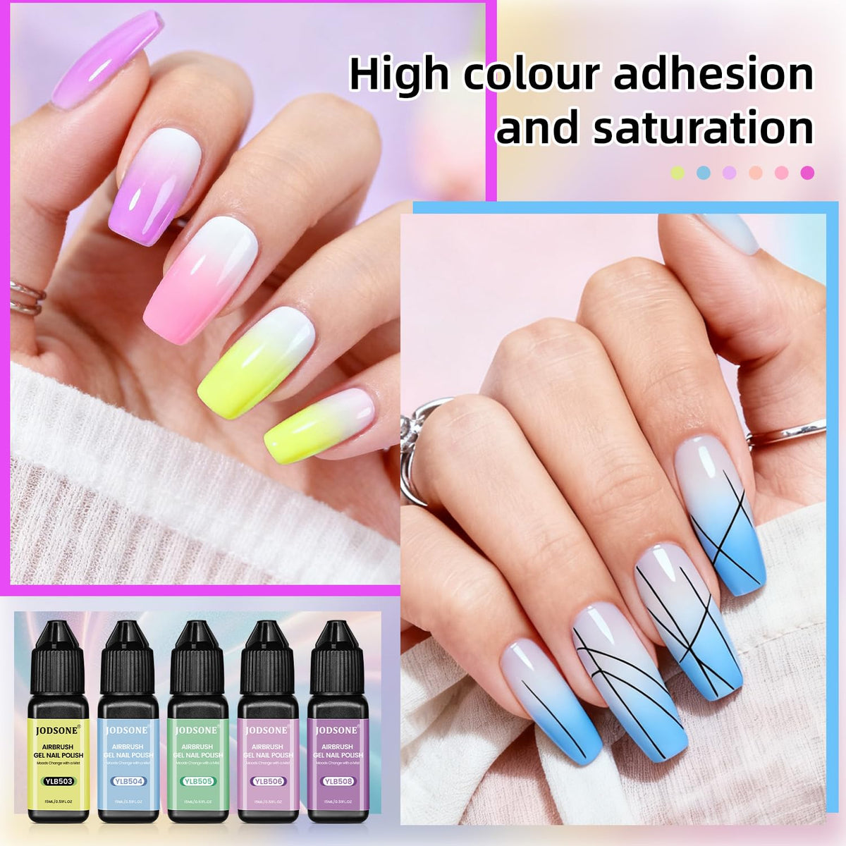 JODSONE airbrush application on nail in process, demonstrates smooth gradient creation