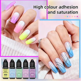 JODSONE airbrush application on nail in process, demonstrates smooth gradient creation