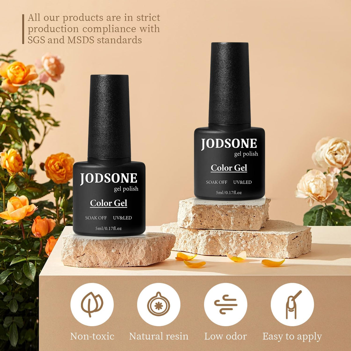 JODSONE bottles beside a ruler illustrating compact 5ml size for convenience