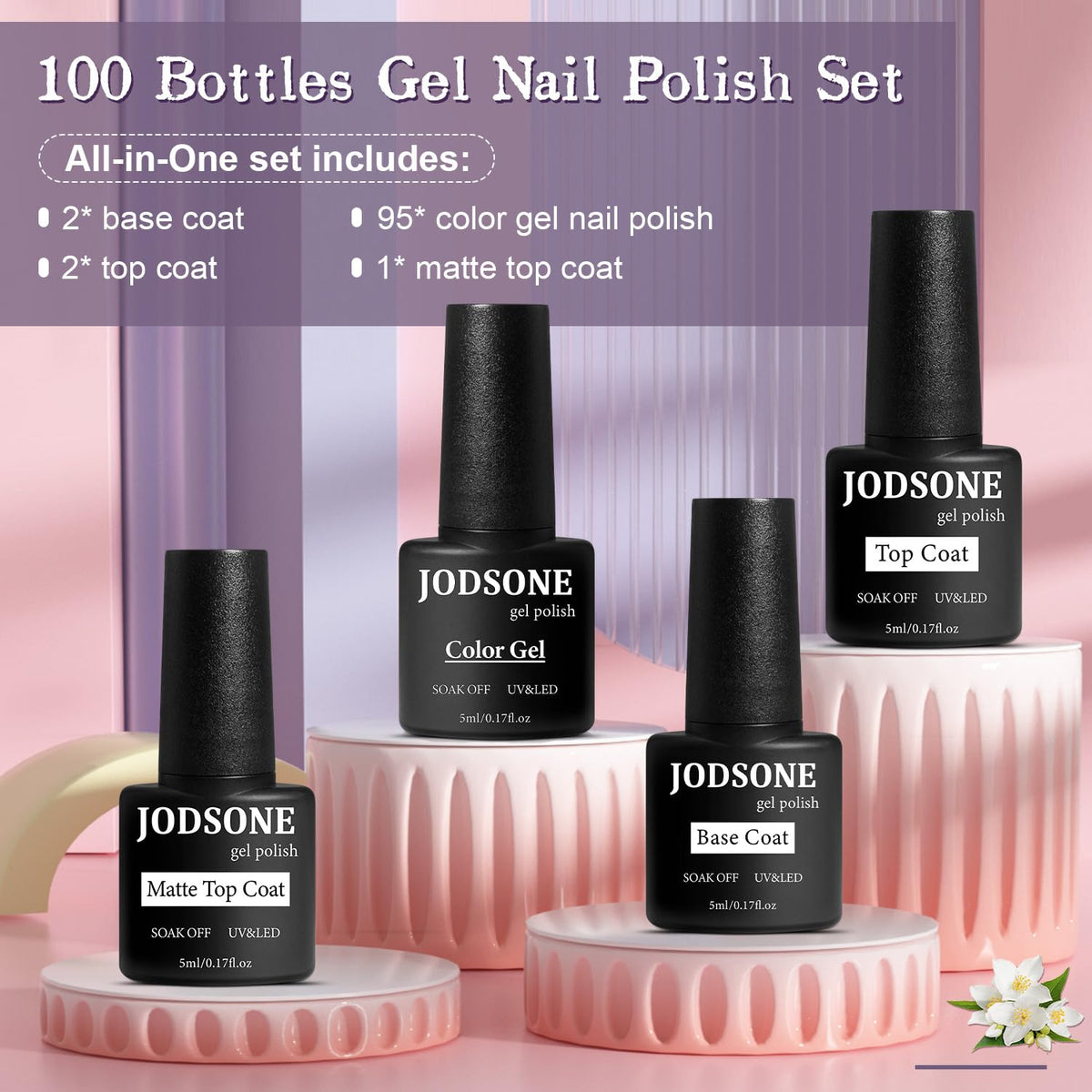 JODSONE spread of 95 colorful gel bottles offering endless design options