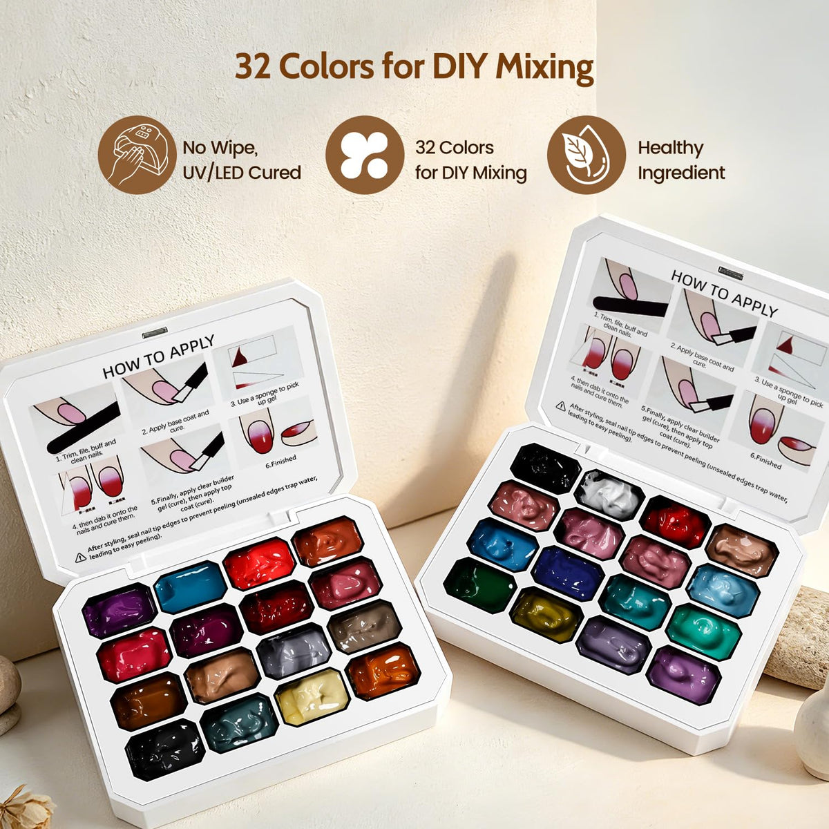 JODSONE color array top view displaying diverse gel shades for creative mixing