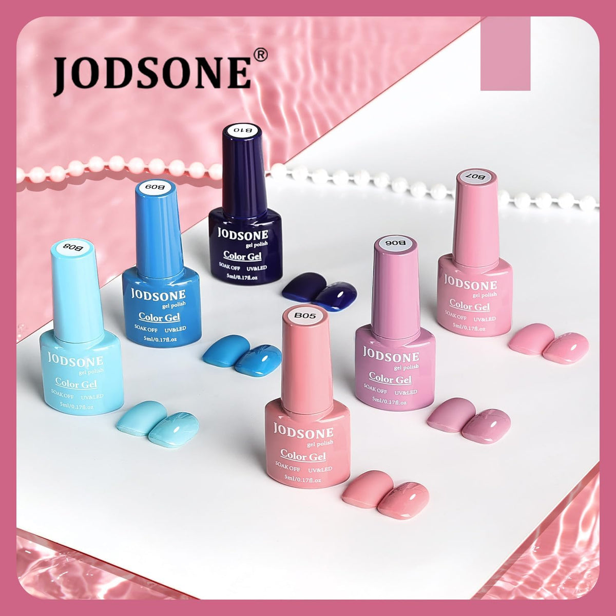 JODSONE spread of 32 gel colors displaying vibrant shade variety