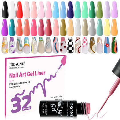 JODSONE front packaging showing 32-color gel liner set for versatile nail art