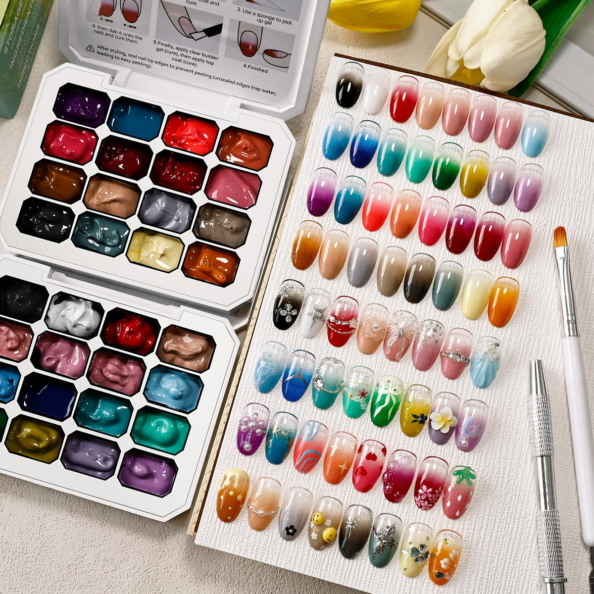 JODSONE front packaging showing 32-color gel kit and accessories for complete sets