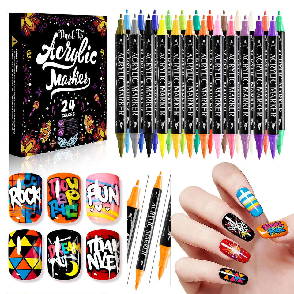 JODSONE front packaging showing 24 vibrant nail art pens and case benefit easy selection