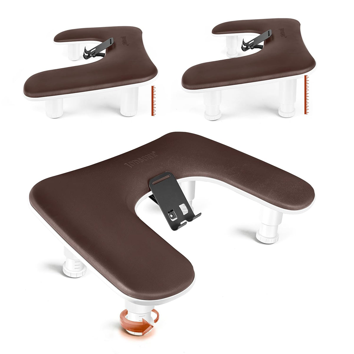 JODSONE front view of the brown U-shaped arm rest showing overall design and stability