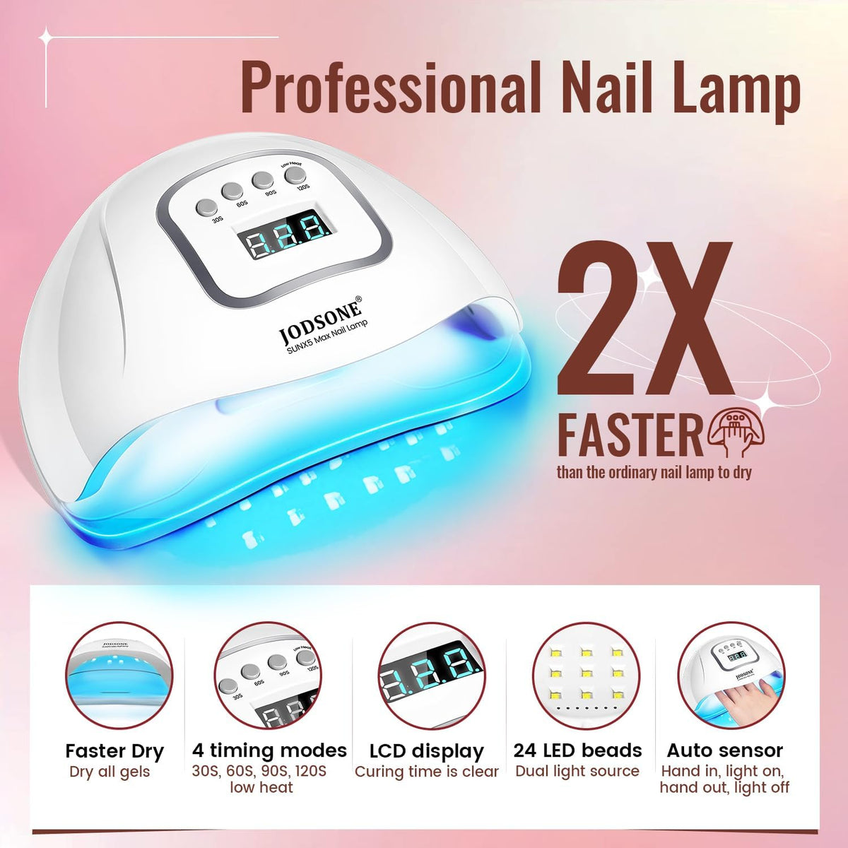 JODSONE lamp curing a manicure demonstrating fast curing benefits