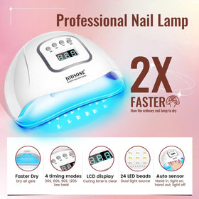 JODSONE lamp curing a manicure demonstrating fast curing benefits