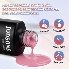 JODSONE manicure tools arranged with bottles, includes files and cuticle tools