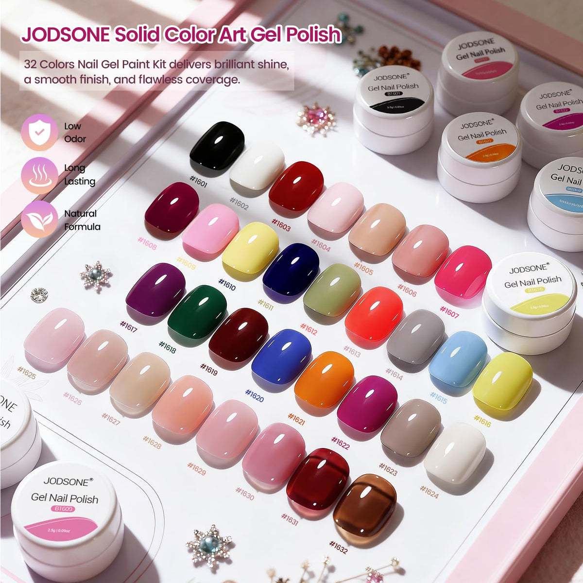 JODSONE matte and glossy top coats bottles demonstrating finish options
