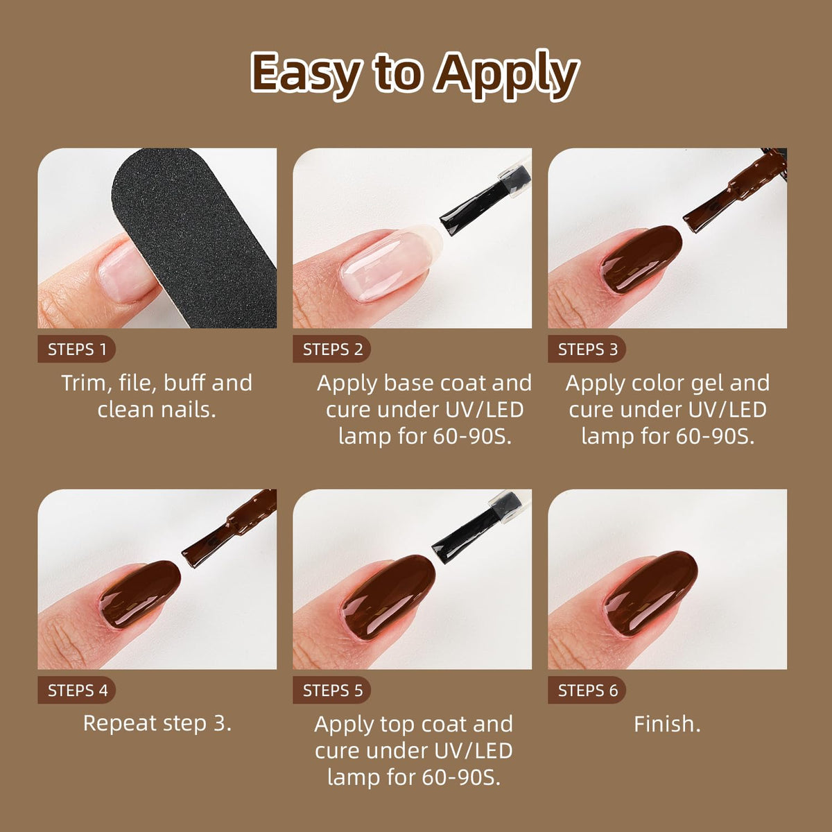 JODSONE nail art demo on model hands wearing caramel and chocolate shades, wearable style example