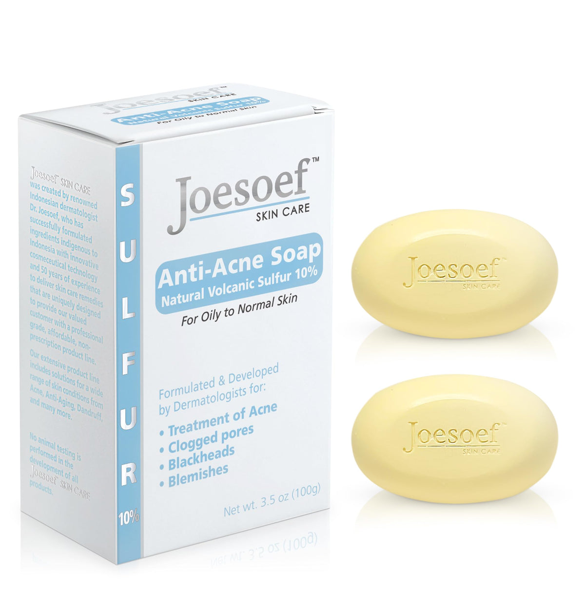 JOESOEF SKIN CARE front packaging showing medicated sulfur soap benefits
