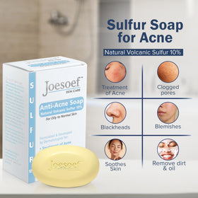 JOESOEF single 100g sulfur soap bar top view showing compact design benefit