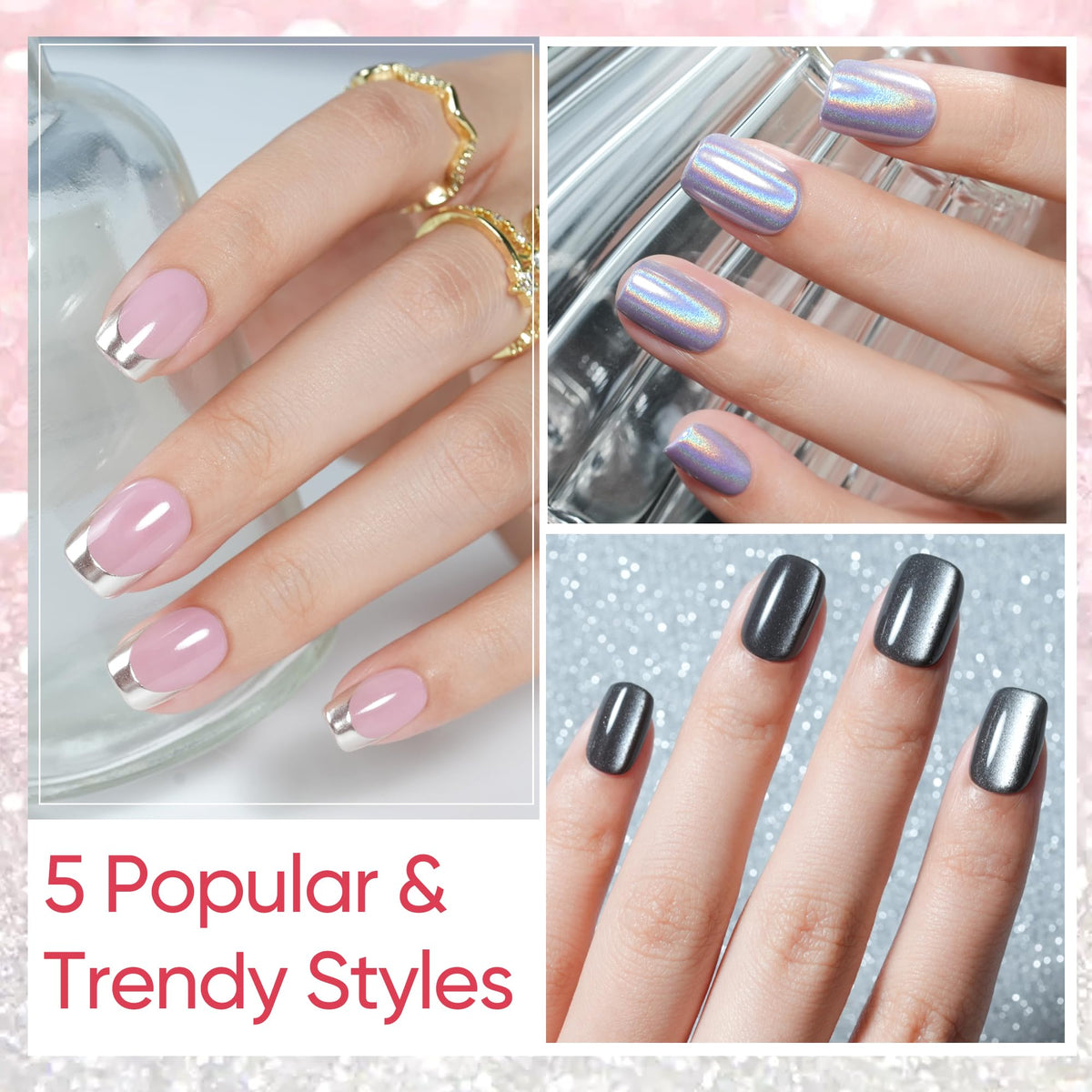 Jofay Fashion chrome French tip close-up highlighting reflective salon finish