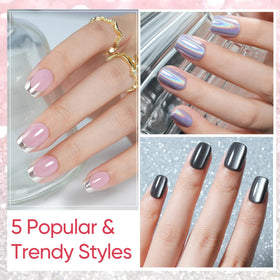 Jofay Fashion chrome French tip close-up highlighting reflective salon finish