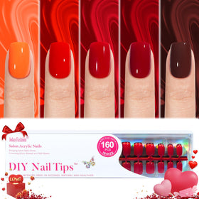 Jofay Fashion front packaging showing 160-piece red press on nails for easy salon looks