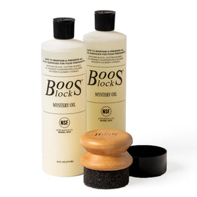 John Boos front packaging showing the care set and two bottles for easy identification and trust