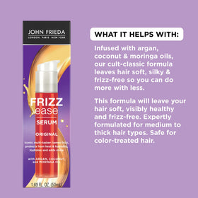 John Frieda application on damp hair demonstrating smoother blow-dry results