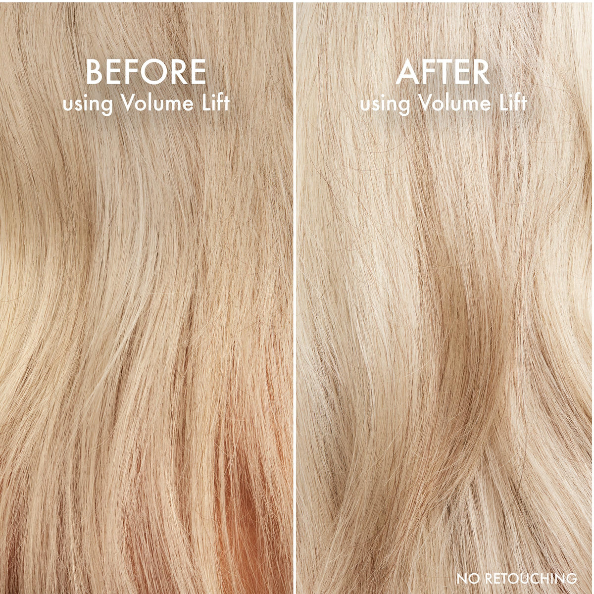 John Frieda before and after volume comparison showing fuller hair