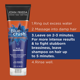 John Frieda before and after brunette strands showing cooler tone
