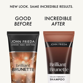 John Frieda label close-up highlighting Light Reflecting Complex for shine