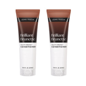 John Frieda front packaging showing product and vibrant brunette benefit
