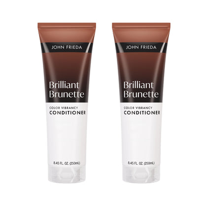 John Frieda front packaging showing product and vibrant brunette benefit