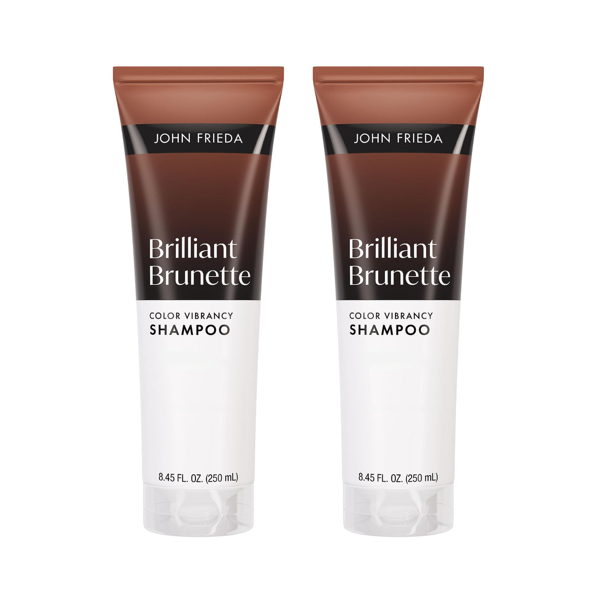 John Frieda front packaging showing product and benefit of vibrant brunette tones