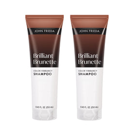 John Frieda front packaging showing product and benefit of vibrant brunette tones
